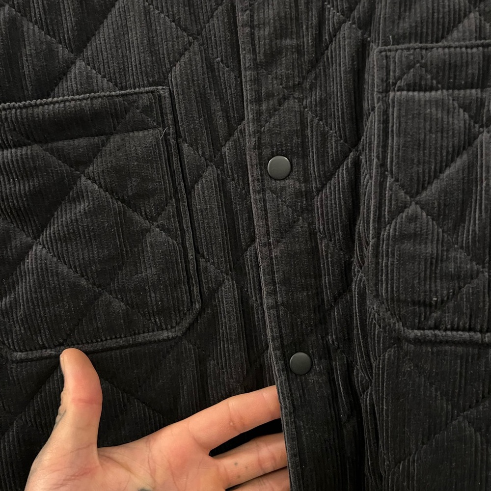 GAP Corduroy Quilted Shirt Jacket Men's XXL Charcoal Gray Snap Front Pockets - Picture 6 of 9